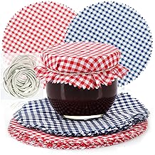 com-four® 30x decorative doilies for mason jars - jam doilies with rubber - decoration for mason jars - glass doilies for decorating jam jars (030 pieces - red/blue)