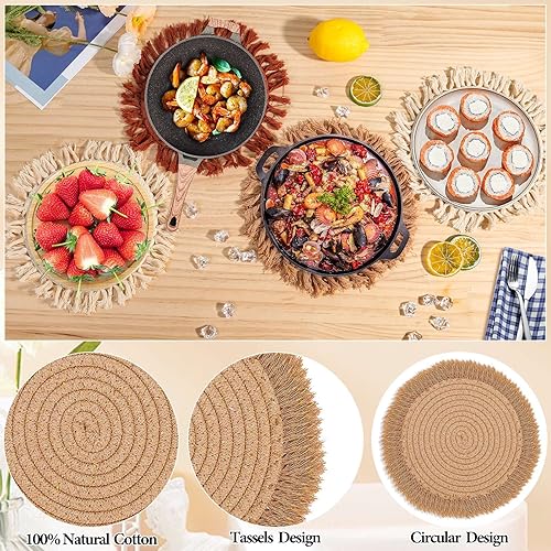 Miniatura 6 de Juego de salvamanteles para ollas, 4 soportes para ollas para cocina, salvamanteles de 8 pulgadas para platos calientes, hilo de algodón redondo,