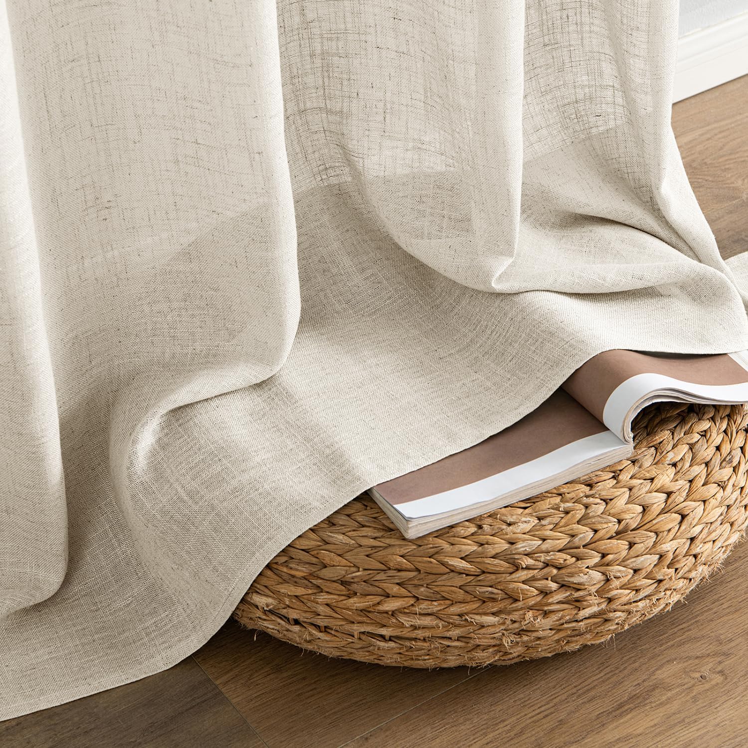 MIULEE Cream Linen Curtains 84 Inch Length 2 Panels for Bedroom Living Room, Soft Linen Textured Window Drapes Semi Sheer Light Filtering Back Tab Rod Pocket Farmhouse Modern Burlap Look Decor