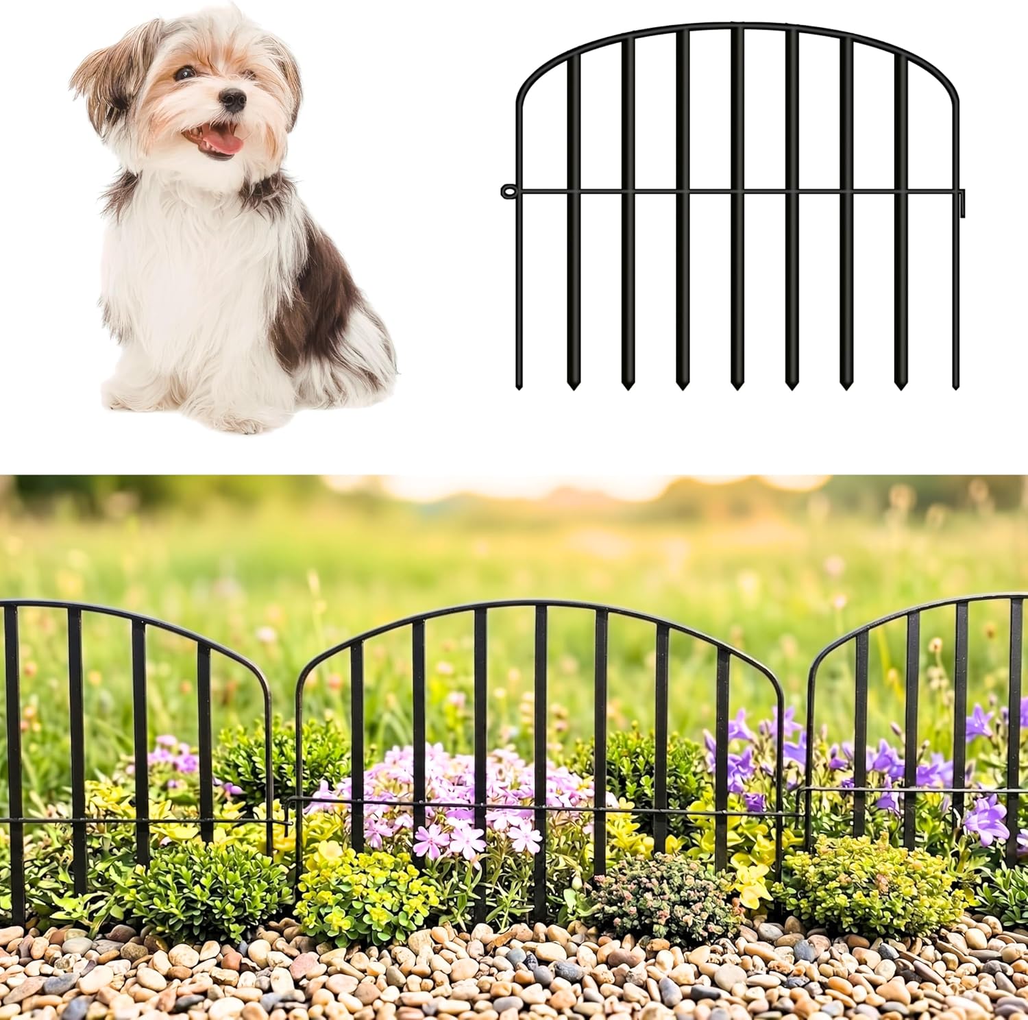 ShopLaLa Garden Fence (10 Panels) 13in(L) x 16.5in(H) Rustproof Metal Wire Animal Barrier for Dog, Decorative Flower Bed Edging for Landscape Patio Outdoor Decor Gate Tall Small Border Black Panel