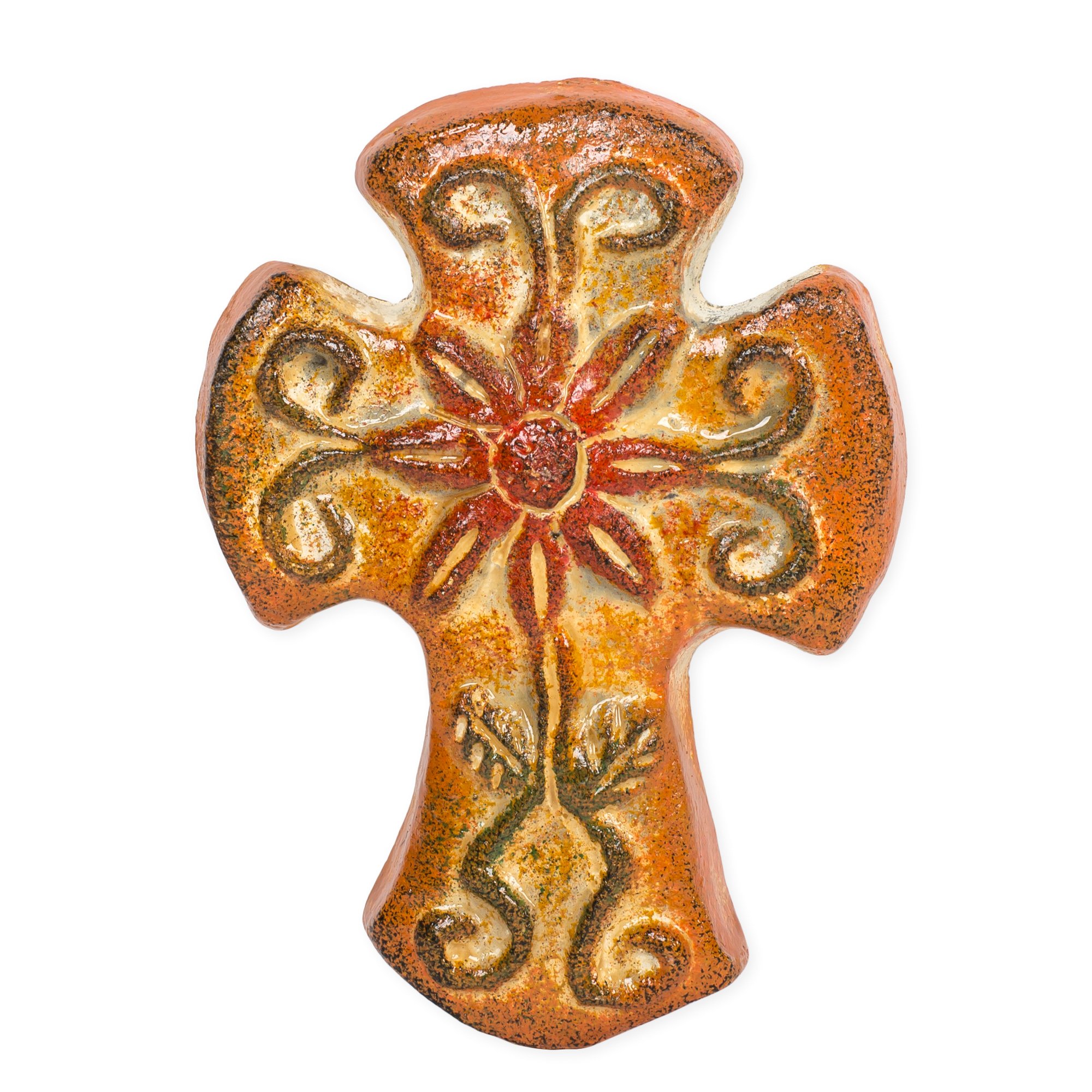 Flower Flourish 6 x 4.5 Inch Handcrafted Clay Wall Hanging Cross