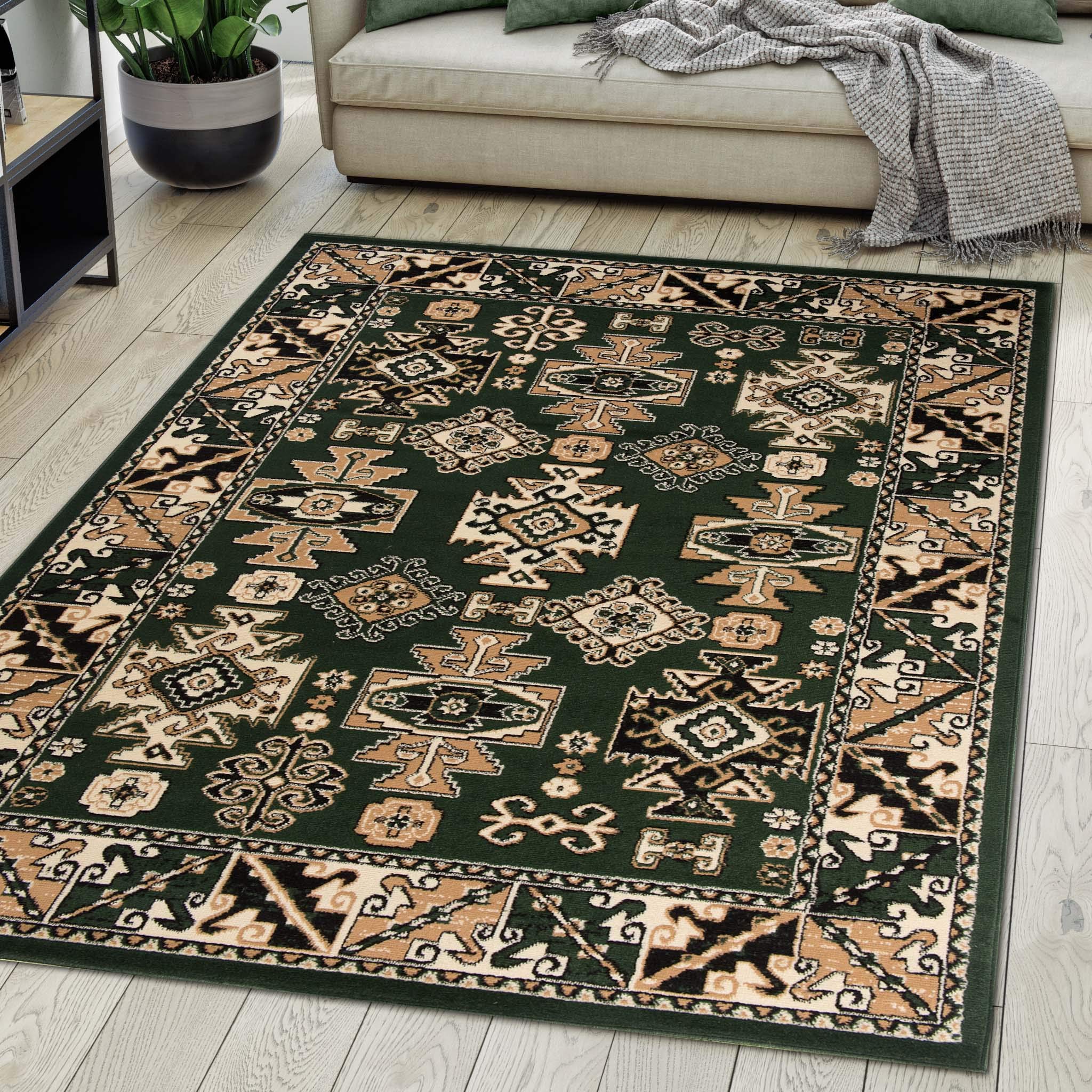Mazovia Alfombra Oriental - Diseño Oriental de Salón Grande de Pelo Corto - Alfombras de Habitación de Matrimonio, Dormitorio y Comedor - Verde 200x300 cm