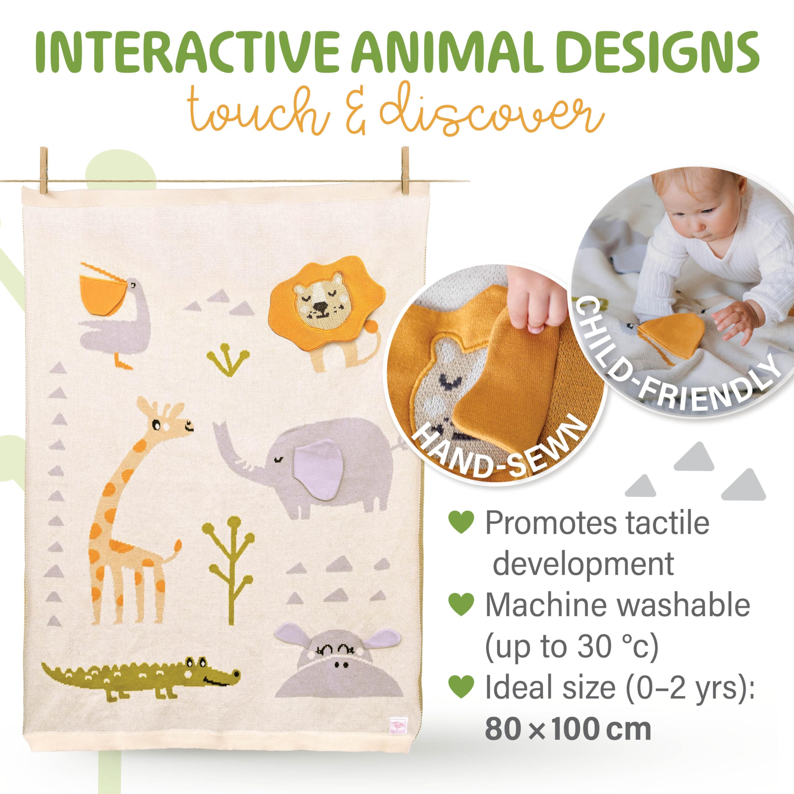 Merle Toys - Kocyk dziecięcy ze 100% bawełny ekologicznej, miłośnicy sawanny 3D
