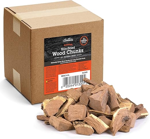Camerons All Natural Alder Wood Chunks for Smoking Meat -420 Cu In Box, Approx 3.5 Pounds - Kiln Dried Large Cut BBQ Wood Chips for Smoker - Barbecue Chunks Smoker Accessories - Grilling Gifts for Men