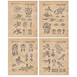 Classic Robot Patent Prints, 4 (8x10) Unframed Photos, Wall Art Decor Gift for Home Transformer Tech Work Office Gaming Toy Engineer Studio Gears Garage Shop School Student Teacher Coach ComicCon Fan