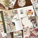 Vintage Scrapbooking Kit – Aesthetic Junk Journal Supplies with Scrapbook Paper, Washi Stickers, A6 Grid Notebook, DIY Craft Journaling Gift Set for Teens & Adults (Mushroom Theme)