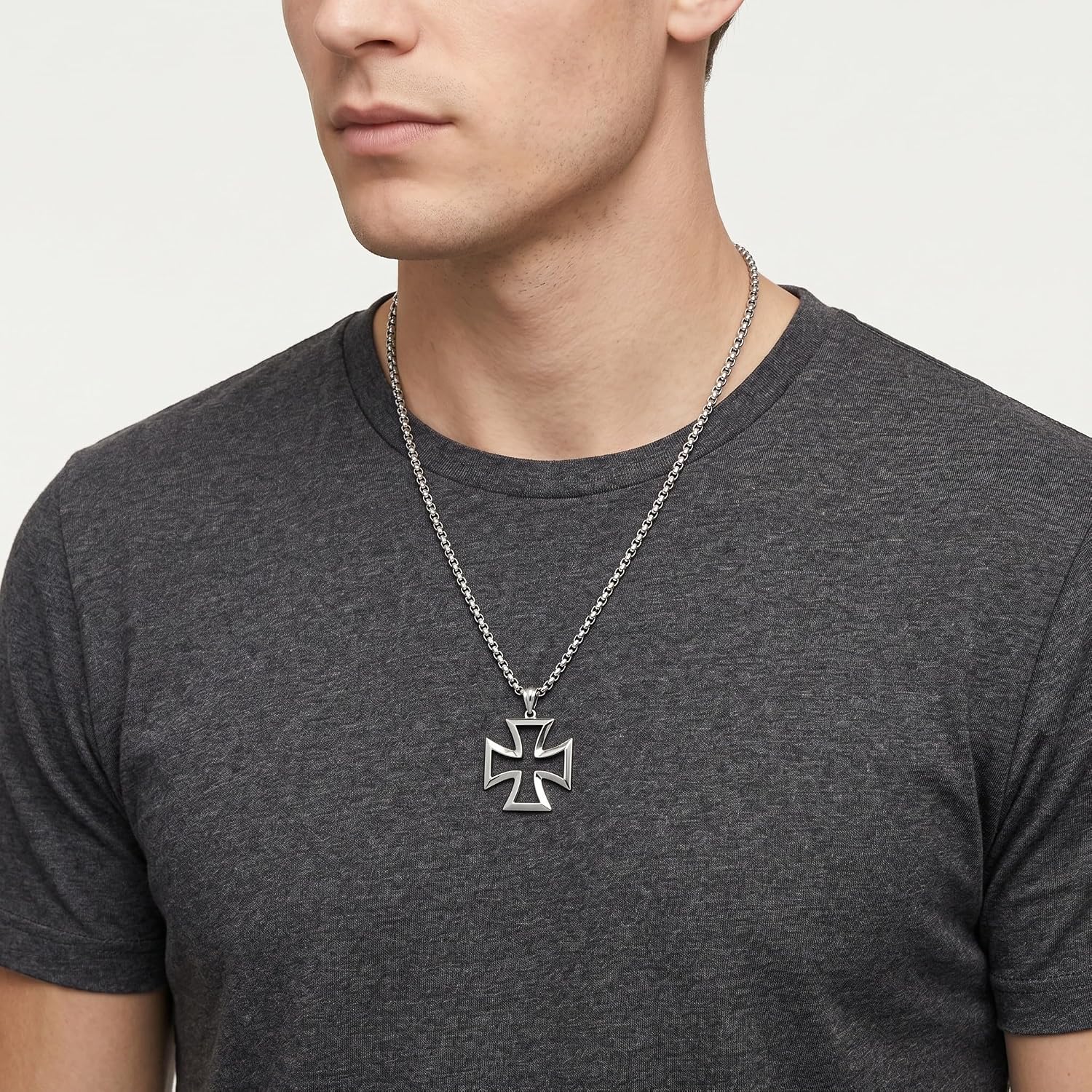 Iron Cross Necklace for Men 925 Sterling Silver Templar Knight Cross Pendant for Men, w/Stainless Steel Chain 22"+2"