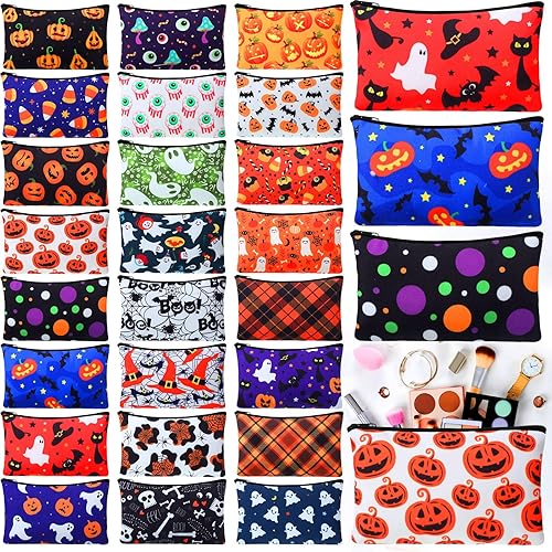 Meanplan 24 Pcs Halloween Cosmetic Bags Pumpkin Ghost Makeup Toiletry