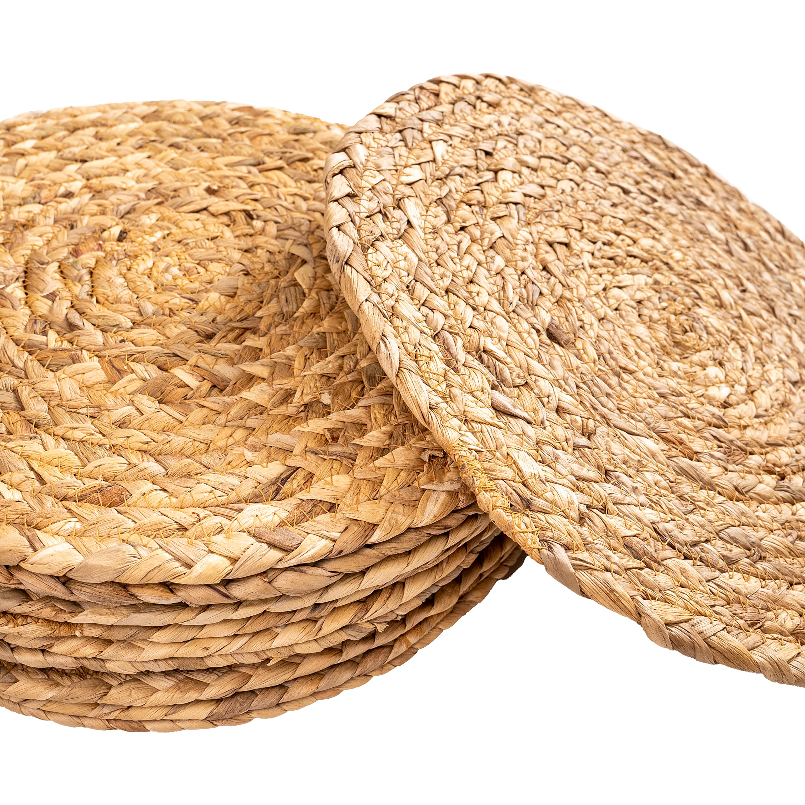 BARIEN 13 inches Woven Placemats Round Set of 6, Natural Water Hyacinth ...