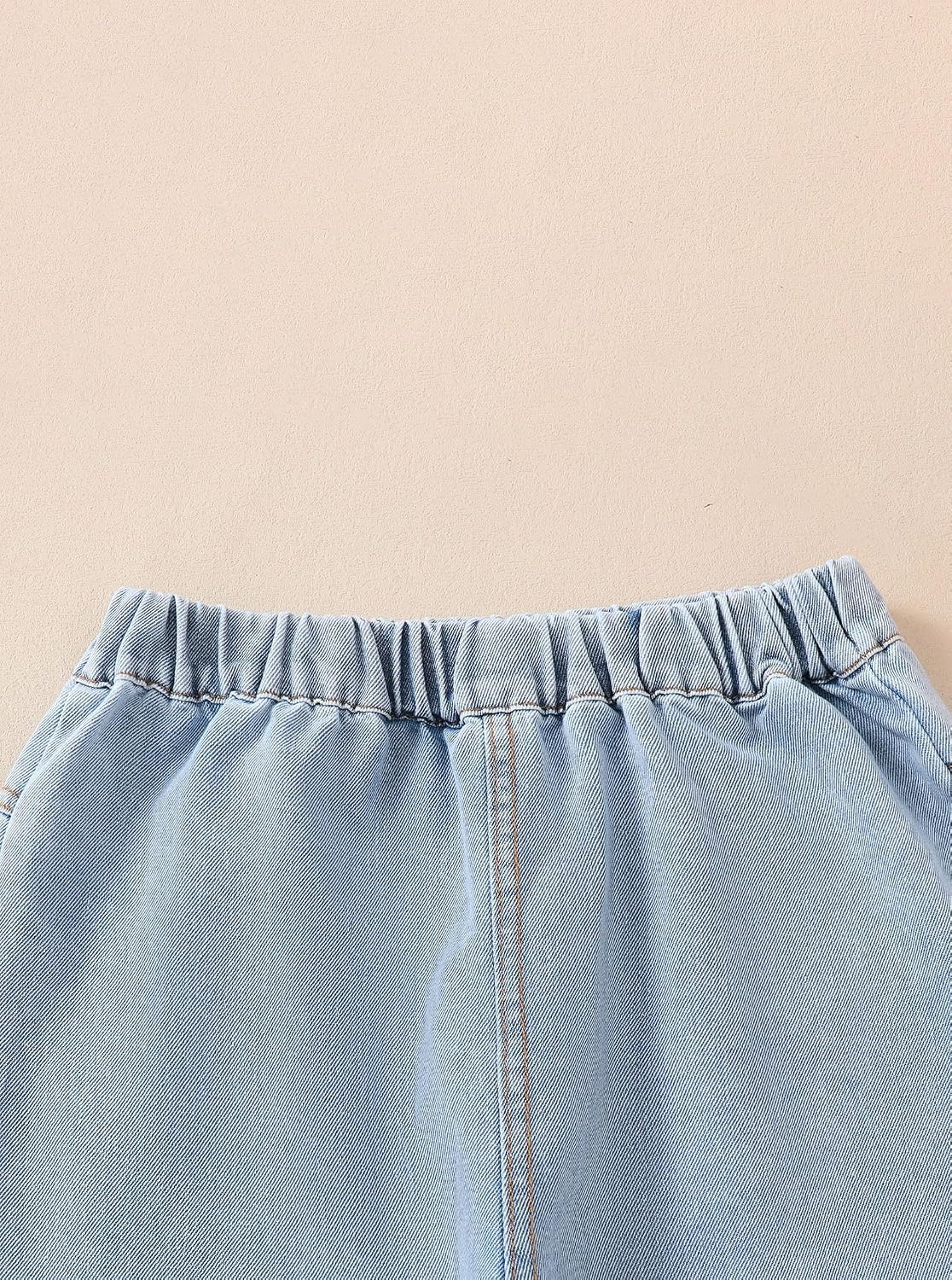 Girls Flare Wide Leg Jeans Bow Ruched Elastic Waist Denim Pants