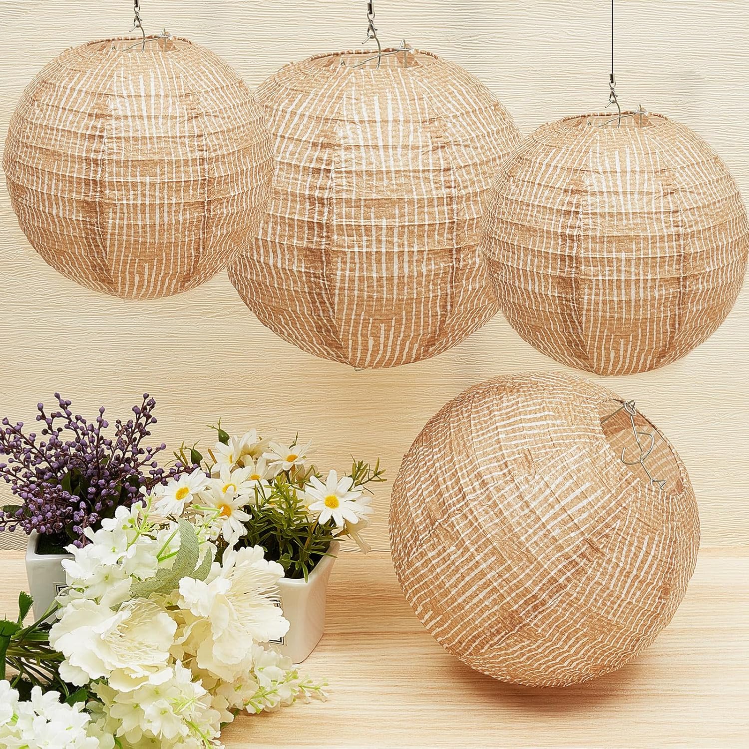 Hortsun 6 Pcs Print Burlap Paper Lanterns Round Chinese Paper Lanterns Farmhouse Boho Classroom Decor Home Sweet Classroom Birthday Party Ceremonial Event (8/10/12 Inch) - Image 4