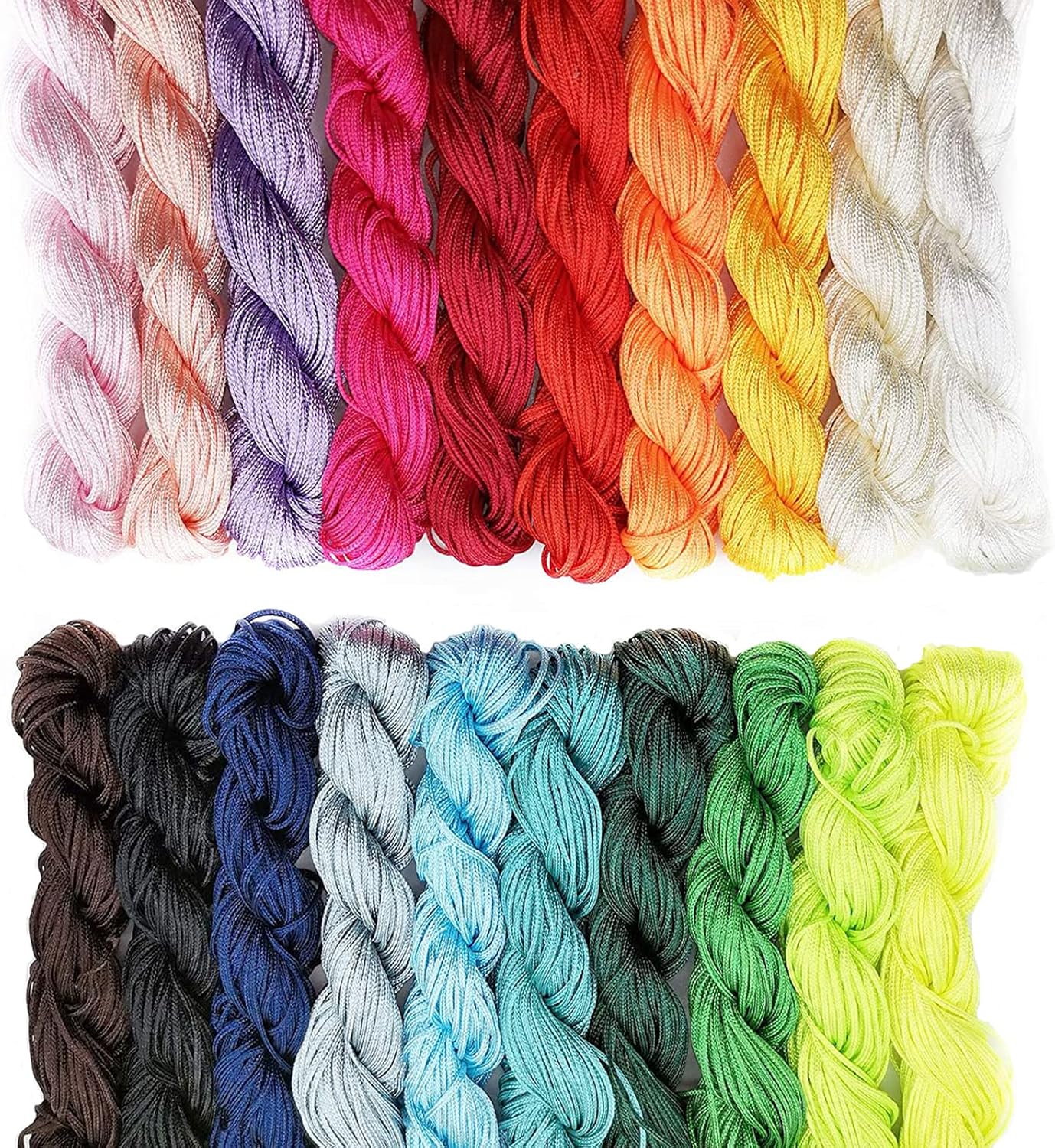 Makramee Garn Set 20 Stück 1mm - Bunte Nylonschnüre Für Armbänder Und DIY Schmuck In 20 Farben