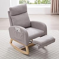 Vista 11 de Setawix Mecedora de peluche para guardería, sillón moderno de mediados de siglo con bolsillo lateral, mecedora tapizada de madera con respaldo alto
