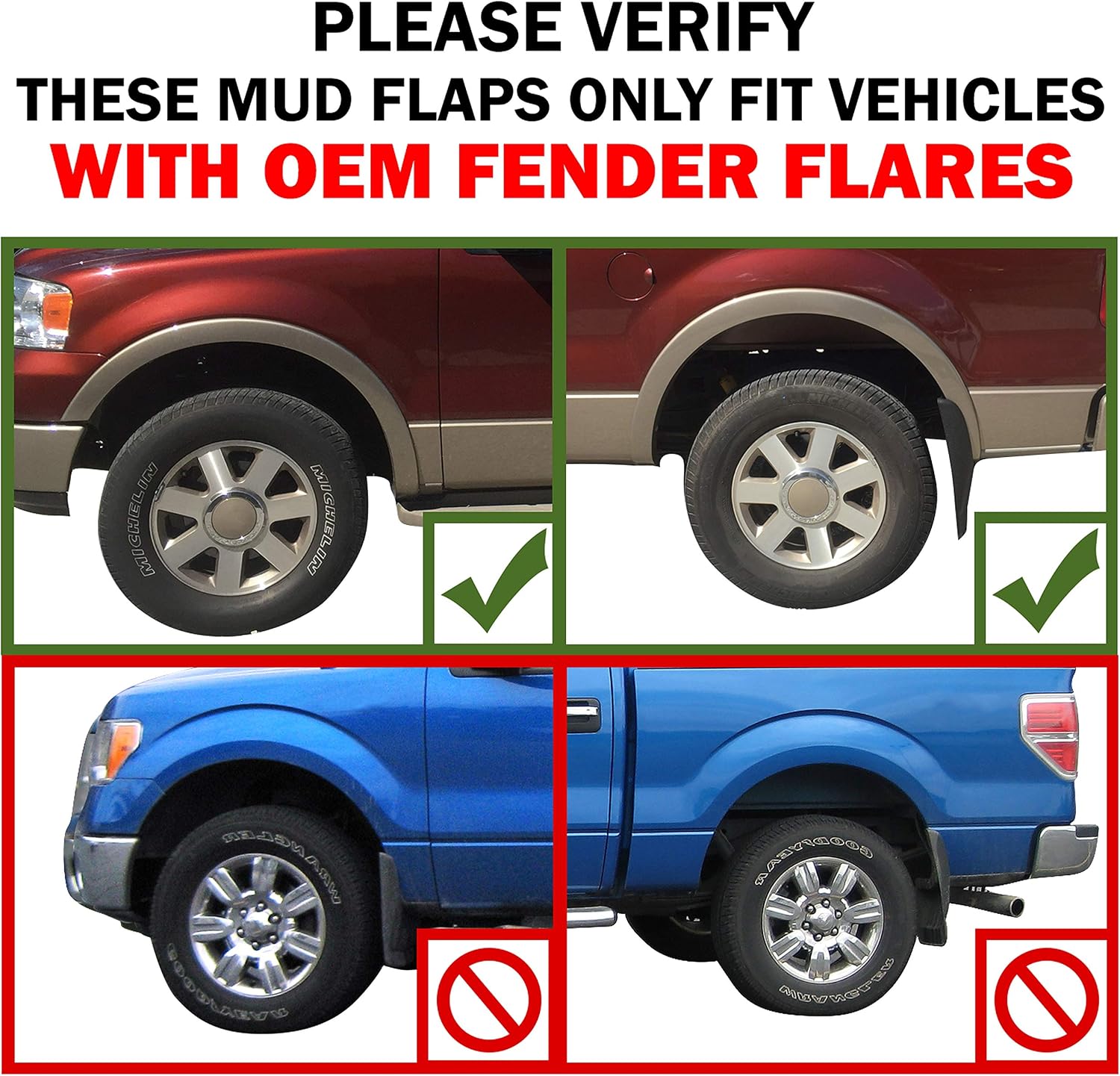 Red Hound Auto Heavy Duty Molded Mud Flaps Compatible with 2004-2014 Ford F-150 Front & Rear 4pc Set (Only FITS with OEM Fender Flares)