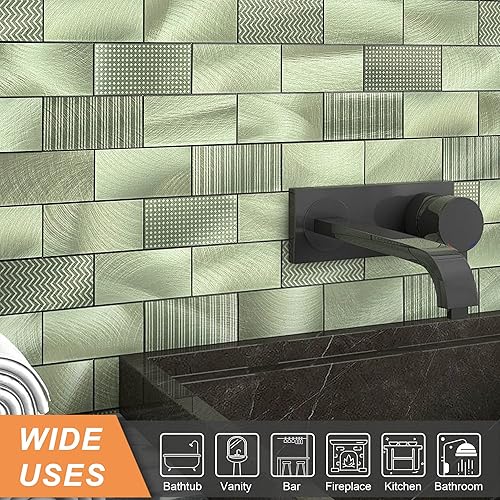 Miniatura 4 de VAOVI Mosaico autoadhesivo para despegar y pegar azulejos de pared de metal autoadhesivos para cocina color verde 10 unidades