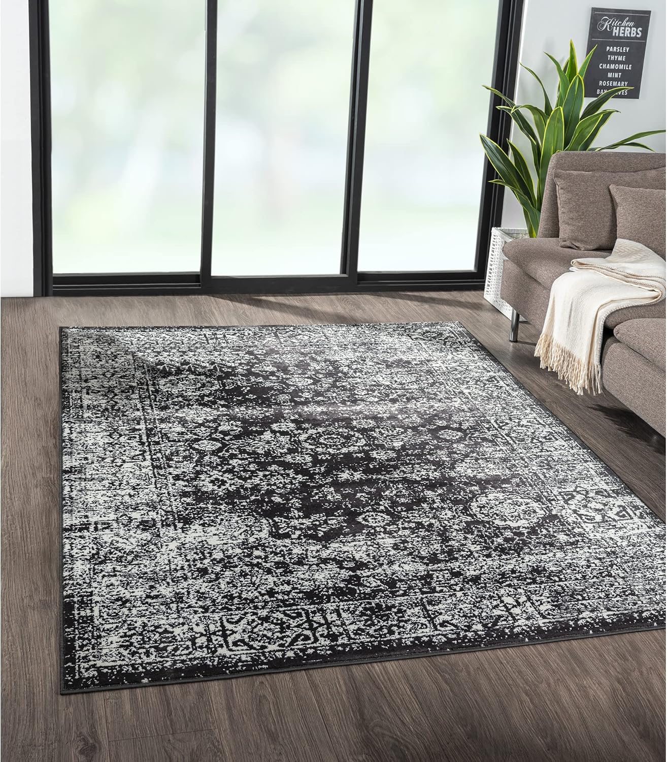 Madison Park Chadwick Woven Turkish Area Rugs for Living Room, Indoor Dinig Accent Modern Home Décor, Ultra Soft Floor Carpets for Bedroom, 8'W x 10'L Black/Cream