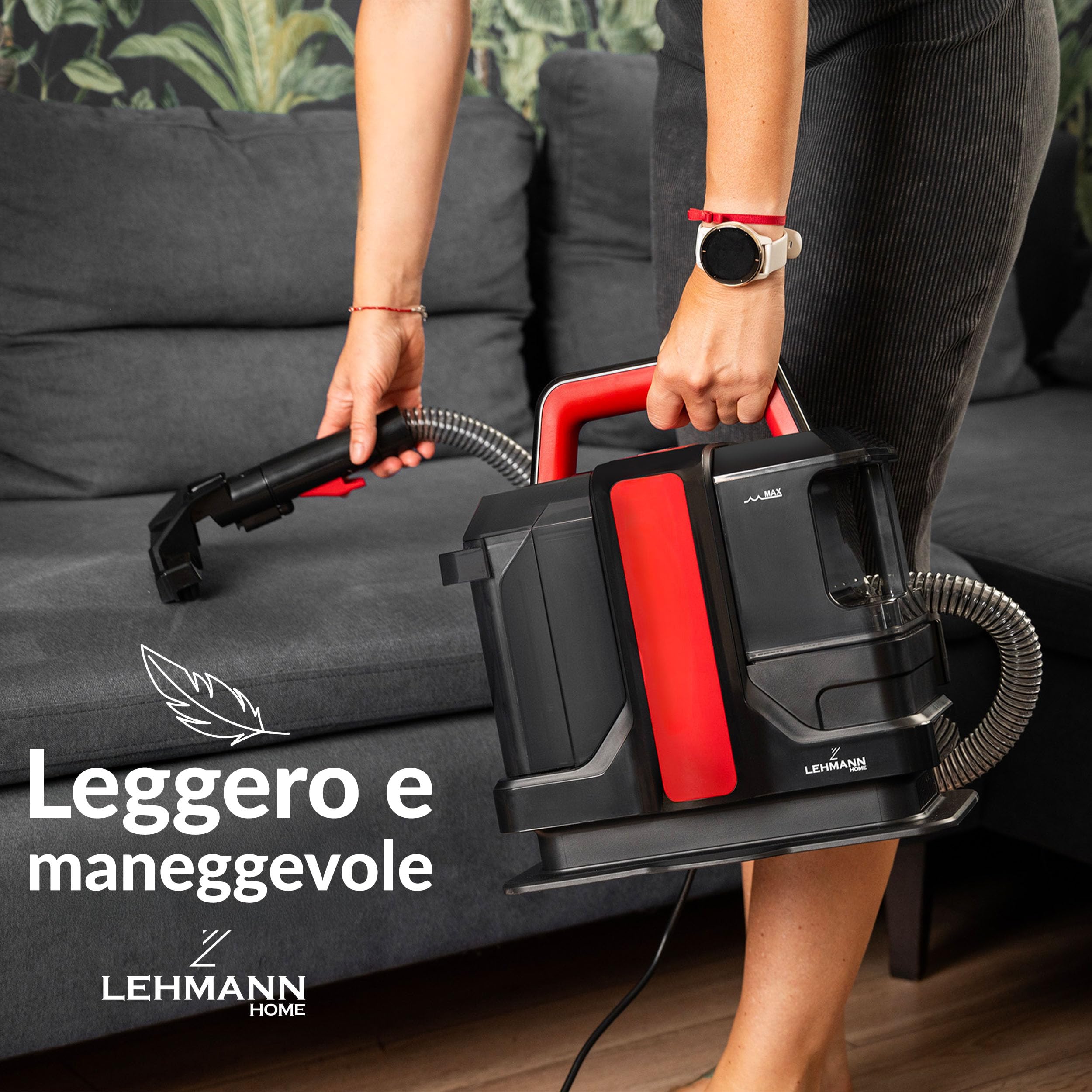 LEHMANN EasyWash Lavatappeti Portatile - Aspirapolvere Lava e Asciuga - Sistema a Doppio Serbatoio - Lava Tappezzeria, Tappeti, Moquette, Materassi e Pulisci Divani - Accessori Inclusi - 750 W