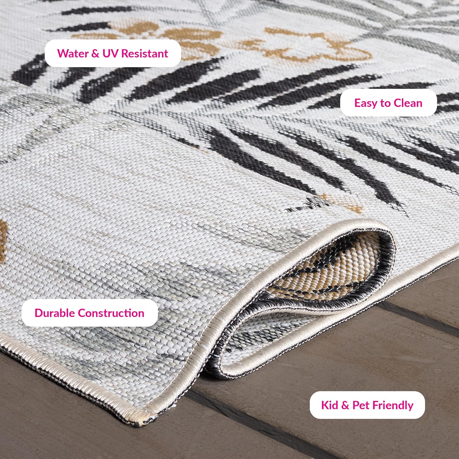 SAFAVIEH Washable Rug Outdoor Sunrise Collection - 8' x 10', Ivory & Grey Black, Non-Shedding & Easy to Clean, Ideal for Patio, Backyard, Mudroom (SUN675B)