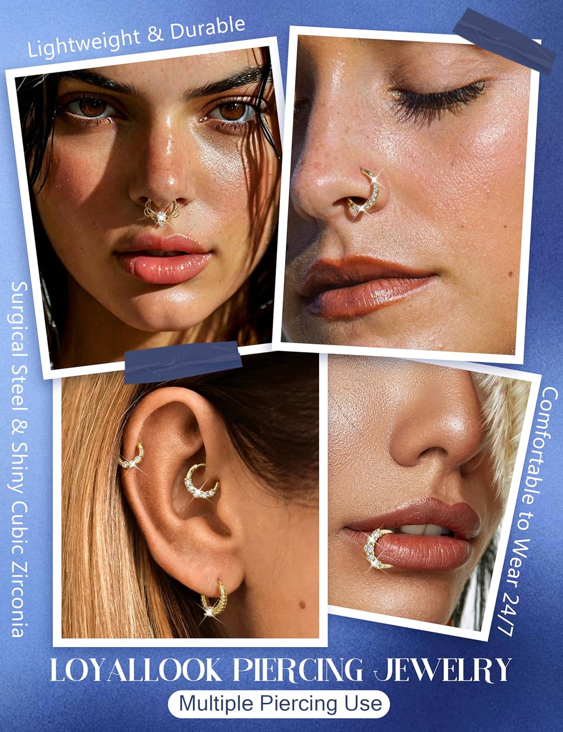 LOYALLOOK 8PCS 16G Septum Clicker Ring Stainless Steel CZ Opal Cartilage Helix Tragus Hoop Daith Earrings Nose Rings Hoop Hinged Segment Clicker Ring Piercing Jewelry - Image 5