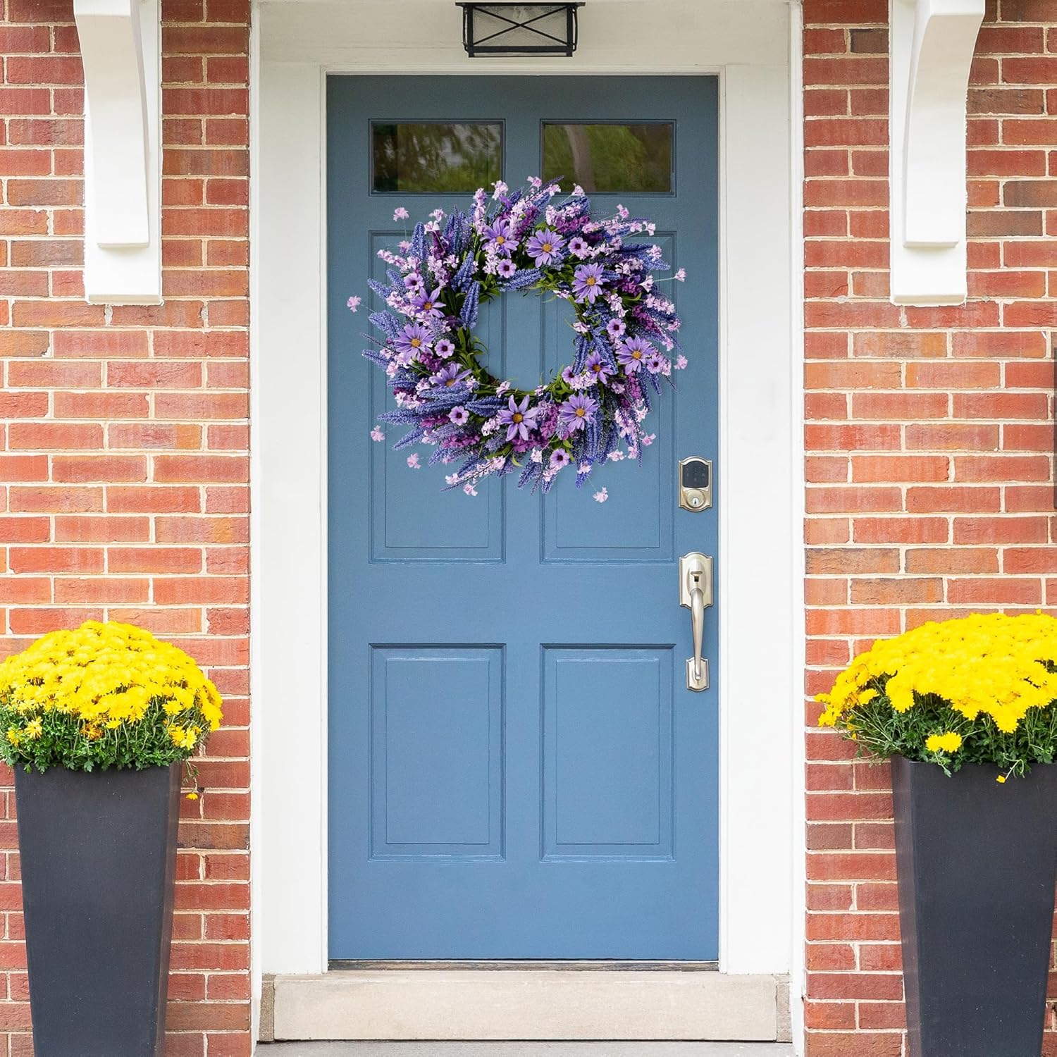 Sggvecsy Lavender Wreath for Front Door 22 Inch - Purple Daisy Spring Summer Artificial Wild Flower Greenery Leaves for All Seasons - Farmhouse Home Wall Indoor Outdoor Window Decor - Image 3