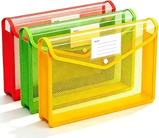 3 Pack A4 Transparent Plastic File Envelopes, Assorted Colors Waterproof Snap Closure Large Capacity Organizer for School, Office & Home