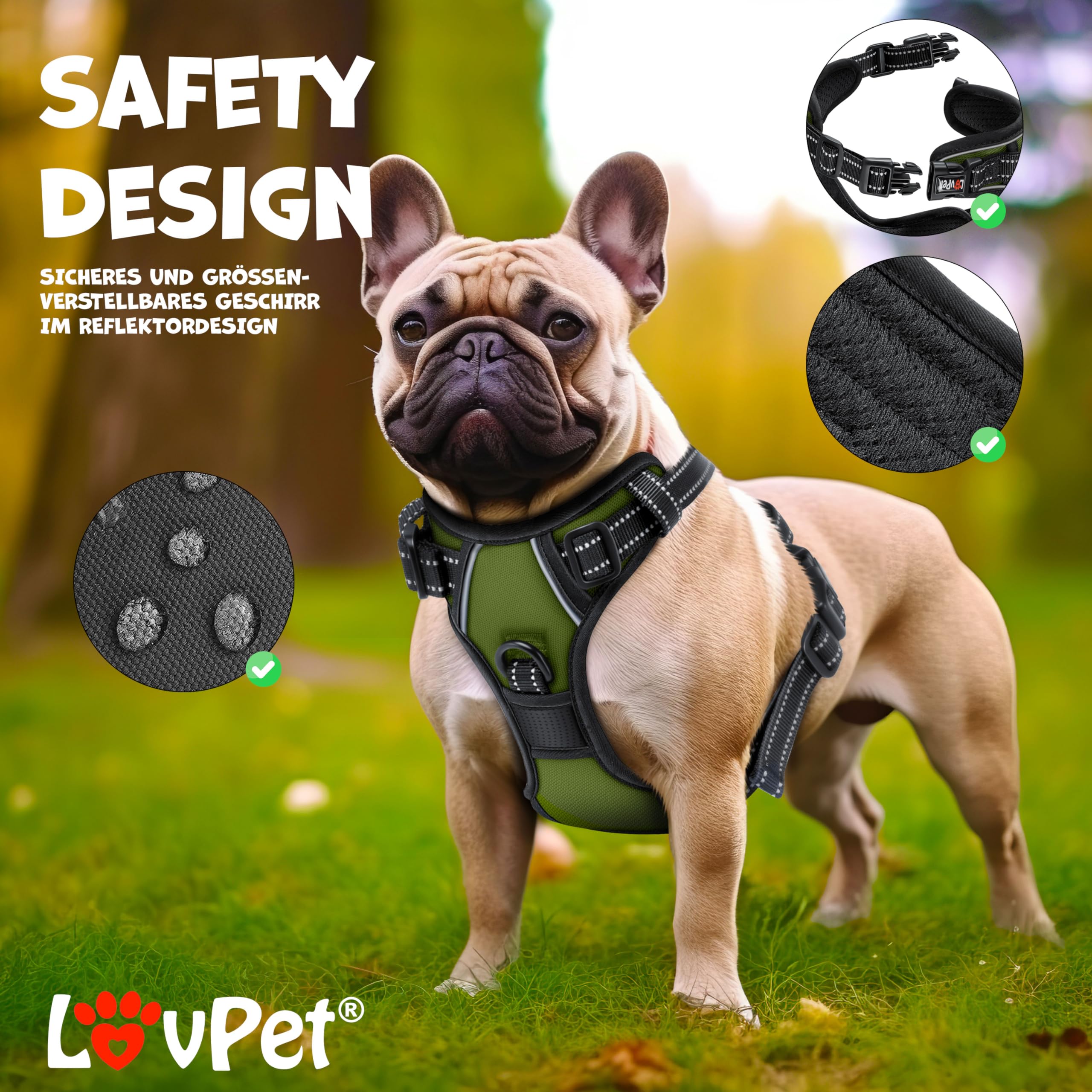 Lovpet® Imbracatura con pettorina per cani e cuccioli senza tirare e soffocare, traspirante e morbida pettorina riflettente, imbracatura senza pull con ruote a sacchetto, imbracatura