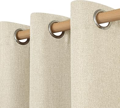 LAMIT Natural Beige Linen Curtains for Bedroom, 63 inches Grommet Thermal Insulated Thick Burlap Farmhouse Neutral Curtains Noise Reducing Light Filtering Drapes for Living Room, 2 Panels, W38 x L63