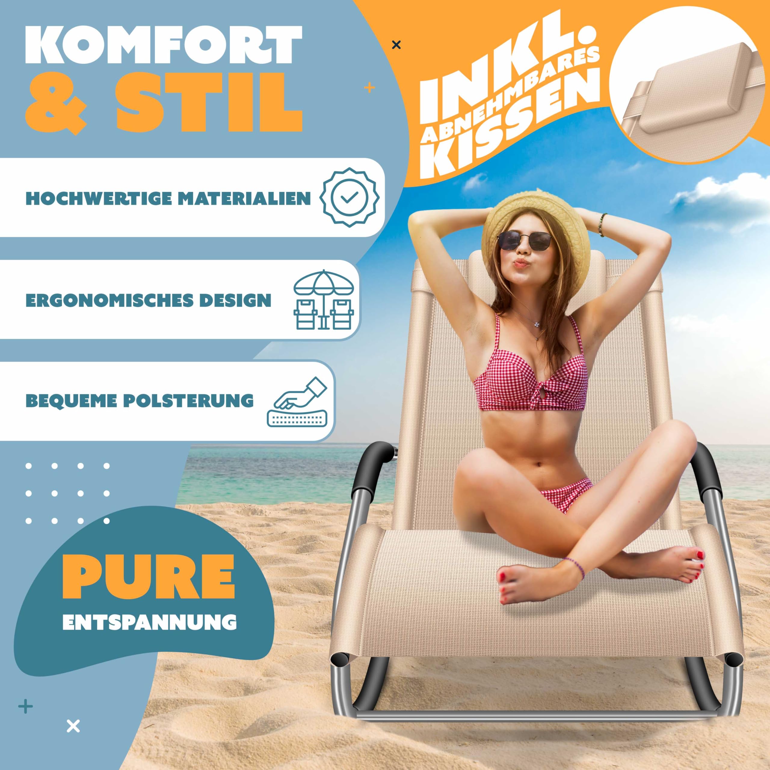 KESSER® Lettino da sole e da relax | Lettino a dondolo e da giardino | Sedia pieghevole e a sdraio | Poltrona a dondolo con seduta reclinabile ergonomica