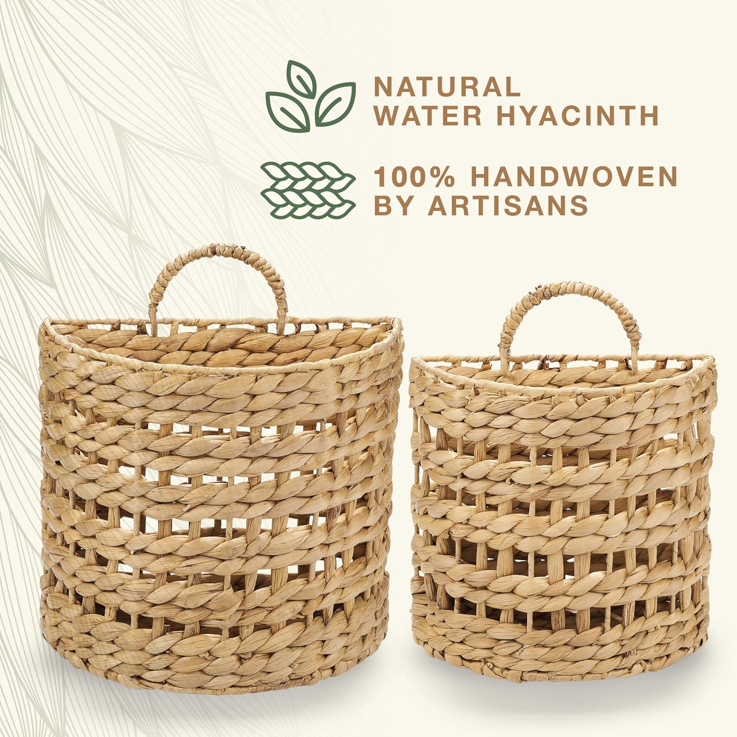 Set of 2 Wicker Hanging Basket for Organizing, Front Door, Mail, Flowers - Woven Wall Baskets for Storage