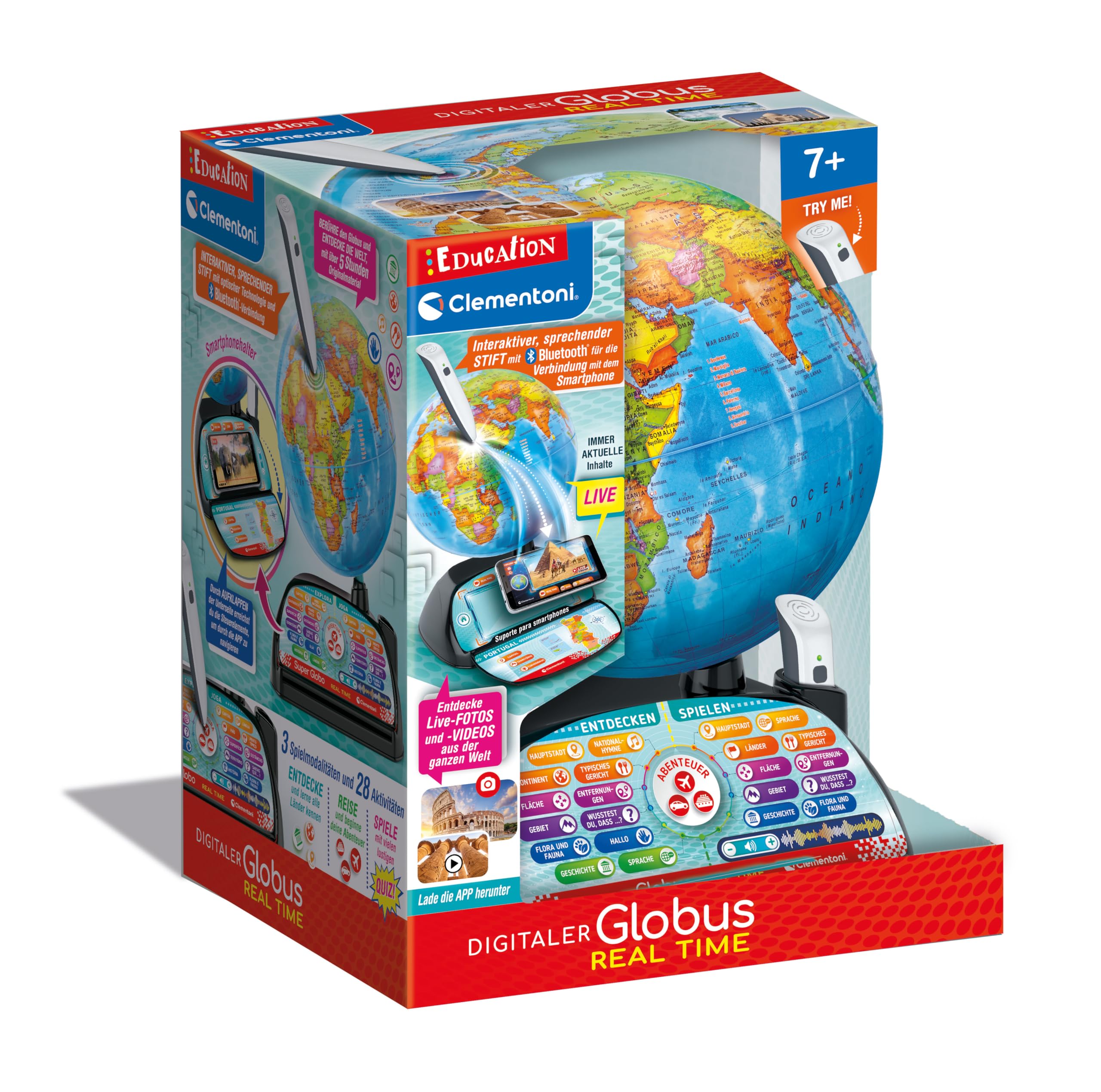 Clementoni Digitaler Globus Real-Time - Kinderglobus für Kinder ab 7 Jahren | Interaktive Weltkugel zum Lernen & Spielen 59364