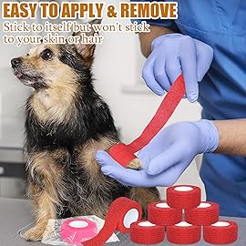 Twavang 6 Pack 1 Inches Self Adhesive Bandage Wrap Breathable Cohesive Bandage Elastic Tape for Pets, Athletic, Sports, Wrist, Knee, Ankle(5 Yards Per Roll, Red)