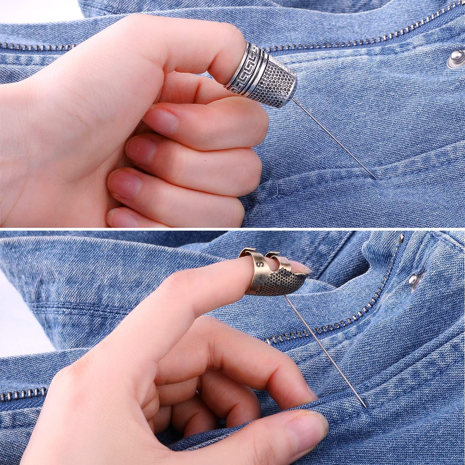 9 Pieces Sewing Thimble Finger Protector Adjustable Fingertip Thimble Metal Shield Protector for Sewing Embroidery Needlework Retro Hand Working