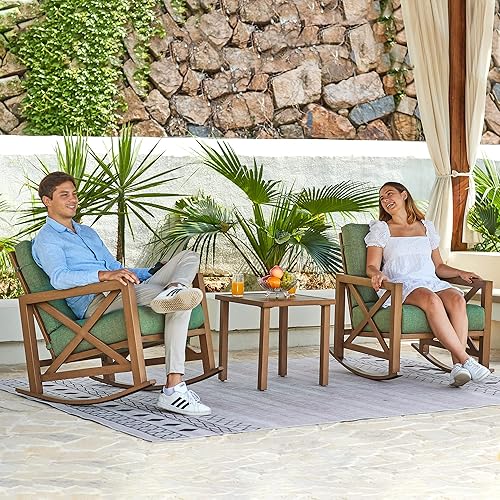 Miniatura 2 de NATURAL EXPRESSIONS Juego de Bistró Mecedora, Juego de 3 Piezas de Muebles de Conversación para Patio Exterior con 2 Mecedoras y 1 Mesa de Centro de