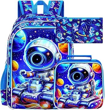 UFNDC 3PCS Boys Backpack, 16” Dinosaur Bookbag with Lunch Box and Pencil Bag