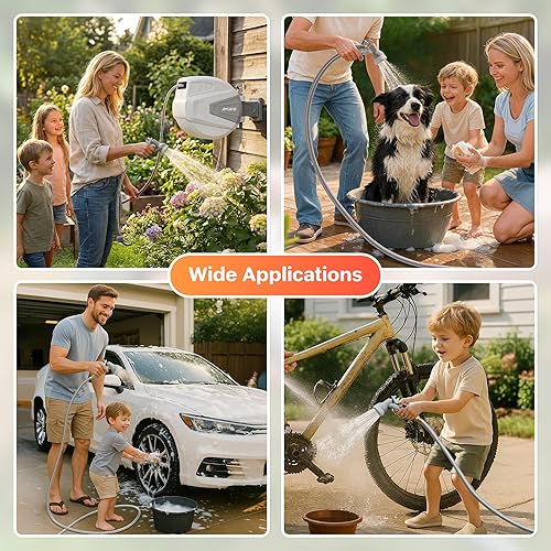 Miniatura 6 de Ayleid Carrete de manguera de jardín retráctil, carrete de manguera montado en la pared de 1/2 pulgada x 100 pies, con boquilla rociadora de 9 Gris-A
