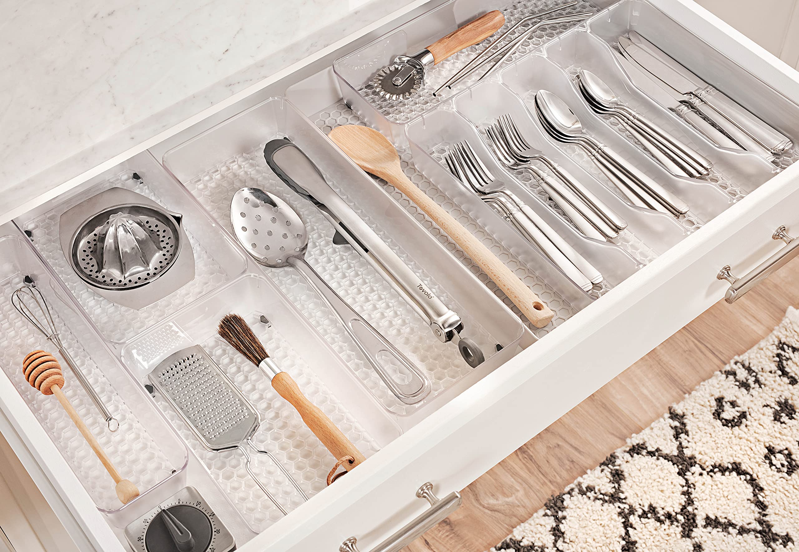Spectrum Diversified Hexa - Bandeja organizadora de cubiertos de cocina moderna, utensilios, soporte para cubiertos, almacenamiento de clóset, 6 x 12, transparente Frost