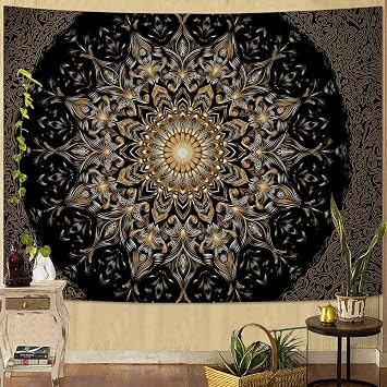 Yeoiat Tapestry Black Gold Luxury Mandala Tapestries Gothic Palace Tapestries Elegant Wall Tapestry Bedroom Dormitory Living Room Decoration 80"x60"