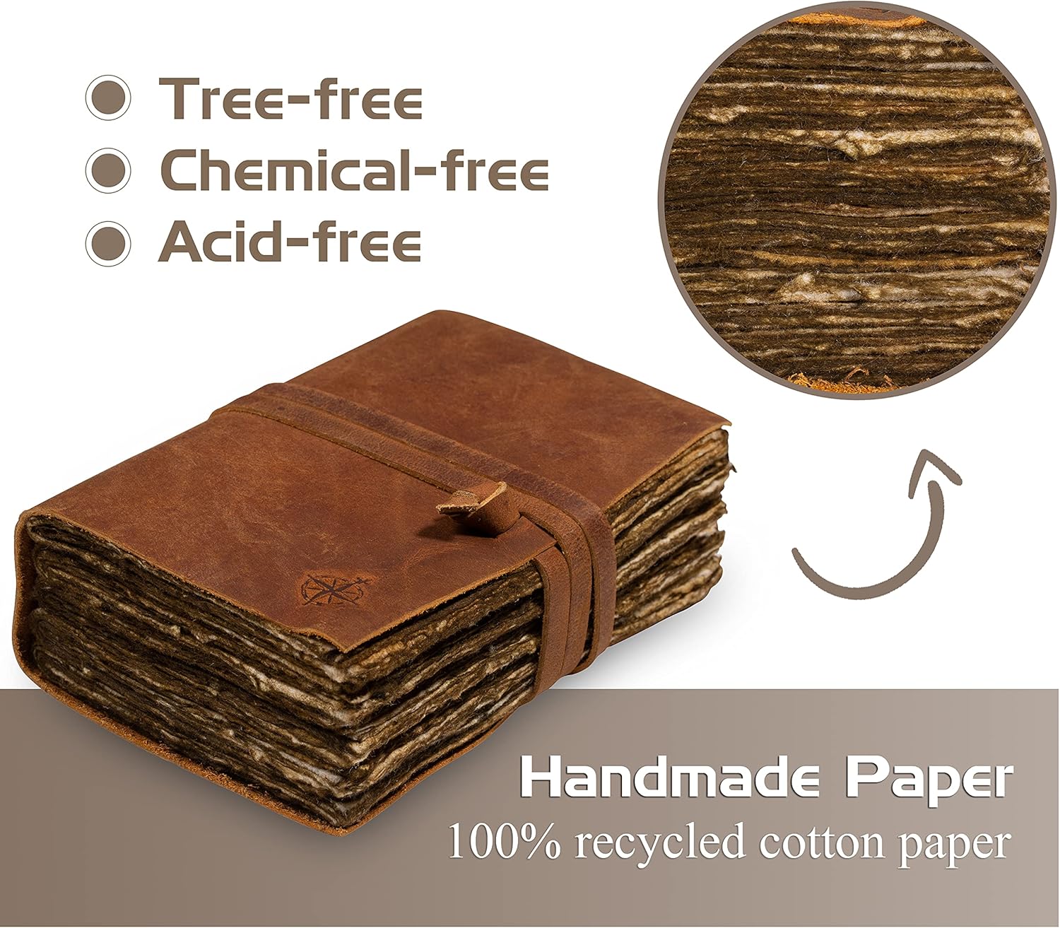 Wanderings Small Vintage Leather Journal - 4" x 6" - Antique Handmade Leather Bound Journal with Old Fashioned Deckle Edge Paper - Perfect for Writing a Diary Notetaking Sketching - Image 3