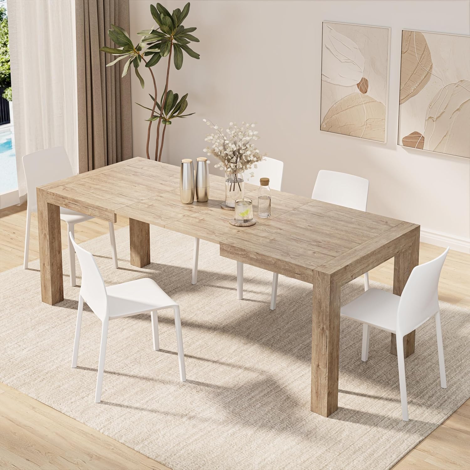 Mobili Fiver, Iacopo Extendable Dining Table, 55.1(86.6) x35.4 in, Oak, for 6-10 People, Expandable Dining Table for Kitchen, Living Room, Italian Furniture