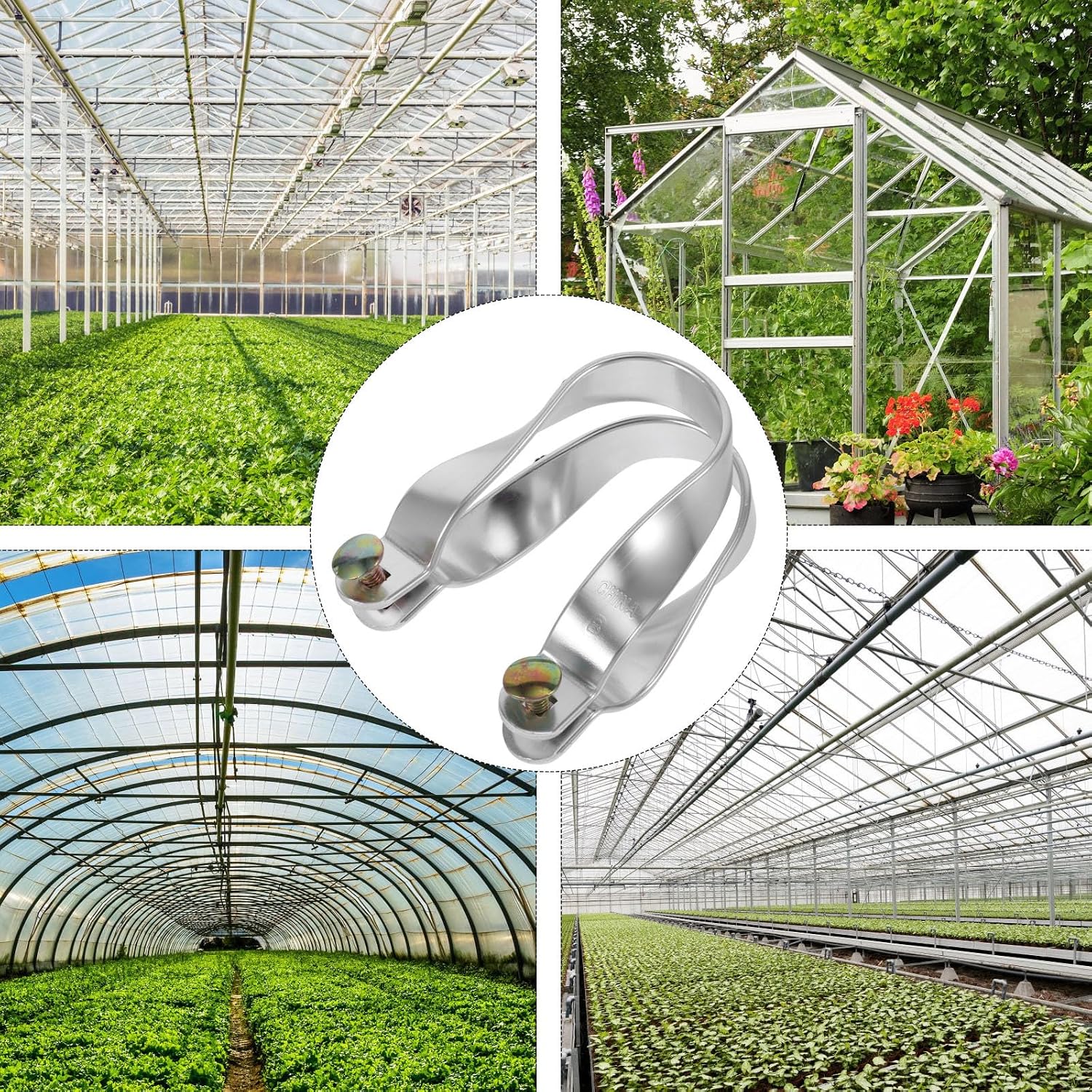 5 Sets U-shaped Aluminum Tube Clamps for Greenhouse Frame, Heavy Duty Pipe Clips Φ34.0*φ41.0, Replacement Garden Support Brackets for Planting Structures