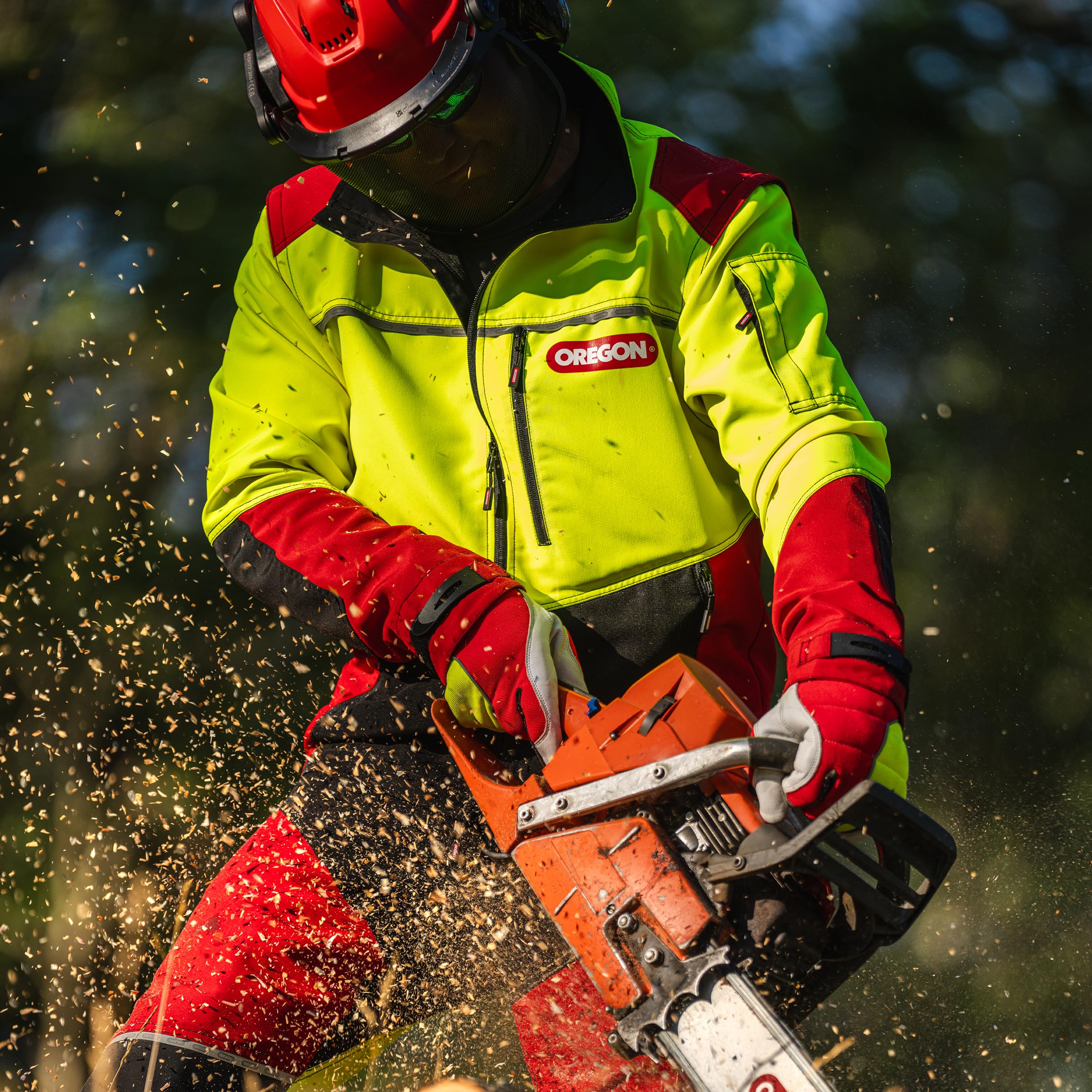 Oregon Protect Pro Hi-Vis-Arbeitsjacke, Reflektierende Schnittschutzjacke für Damen und Herren, Atmungsaktive PSA-Kleidung aus Stretchmaterial, Wasserabweisend, Für Forst und Outdoor