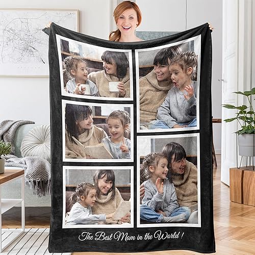 Miniatura 1 de Easycosy Regalos personalizados de cumpleaños para el día de la madre de hija o hijo, manta personalizada con fotos para mujeres, mamá, esposa,