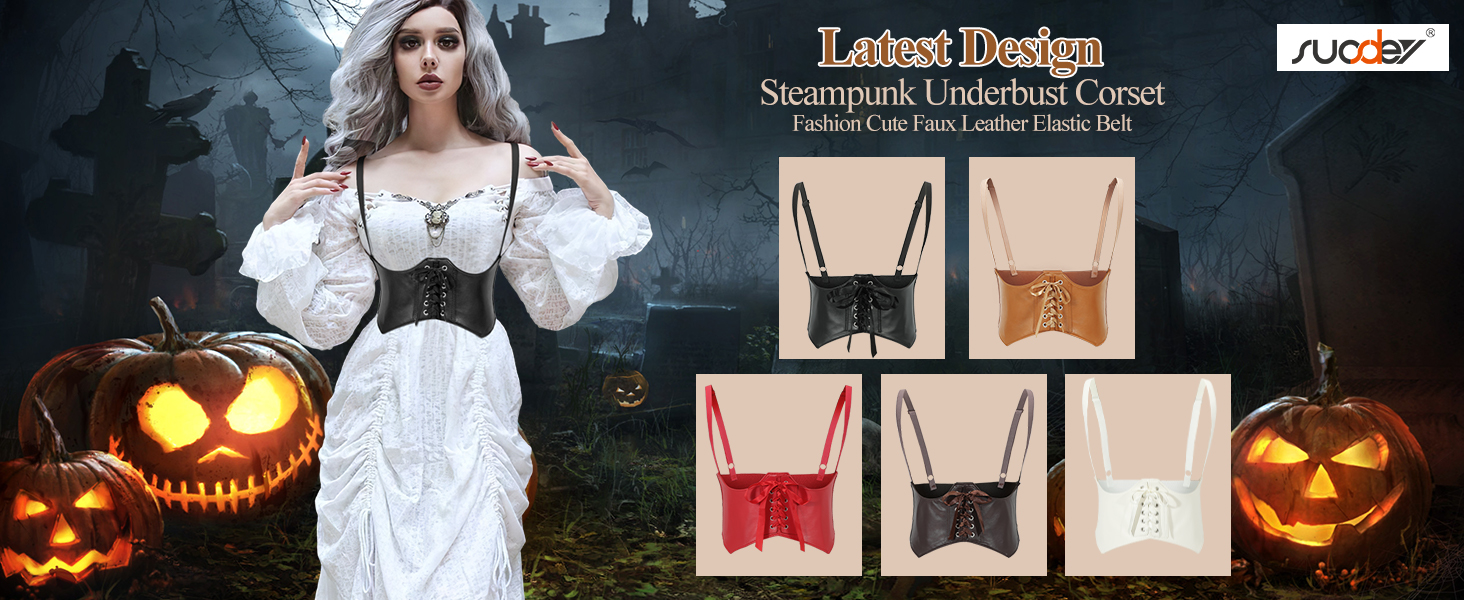 Faux Leather Underbust Corset Waist Belt Steampunk Cosplay Red And Black Brocade Steampunk Underbust Corset Waspie  main image 2