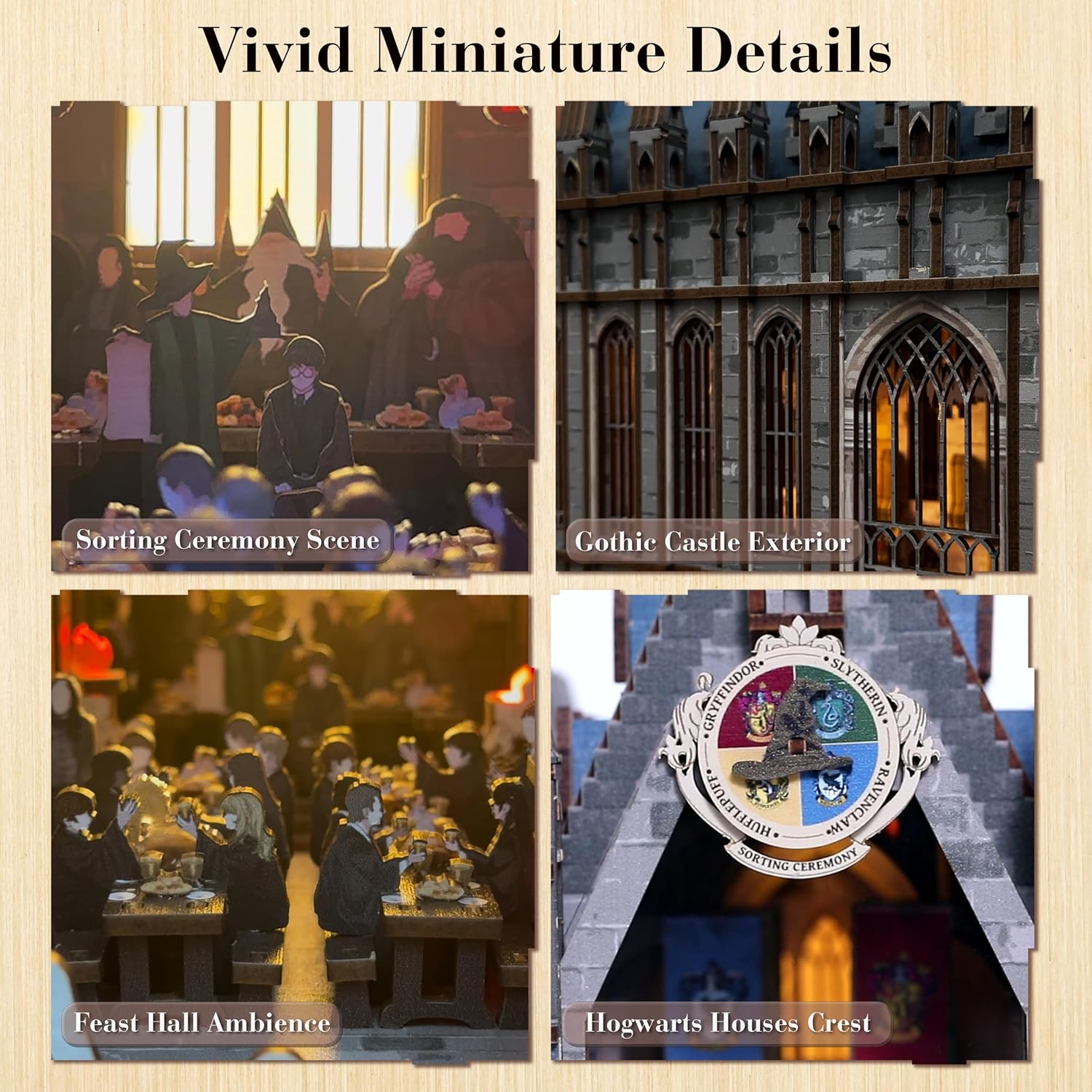 Harry Potter Great Hall Book Nook Kit – DIY 3D Wooden Puzzle with LED Lights | Hogwarts Banquet Hall Bookshelf Insert for Adults & Teens | Wizarding World Collectible & Magical Home Decor