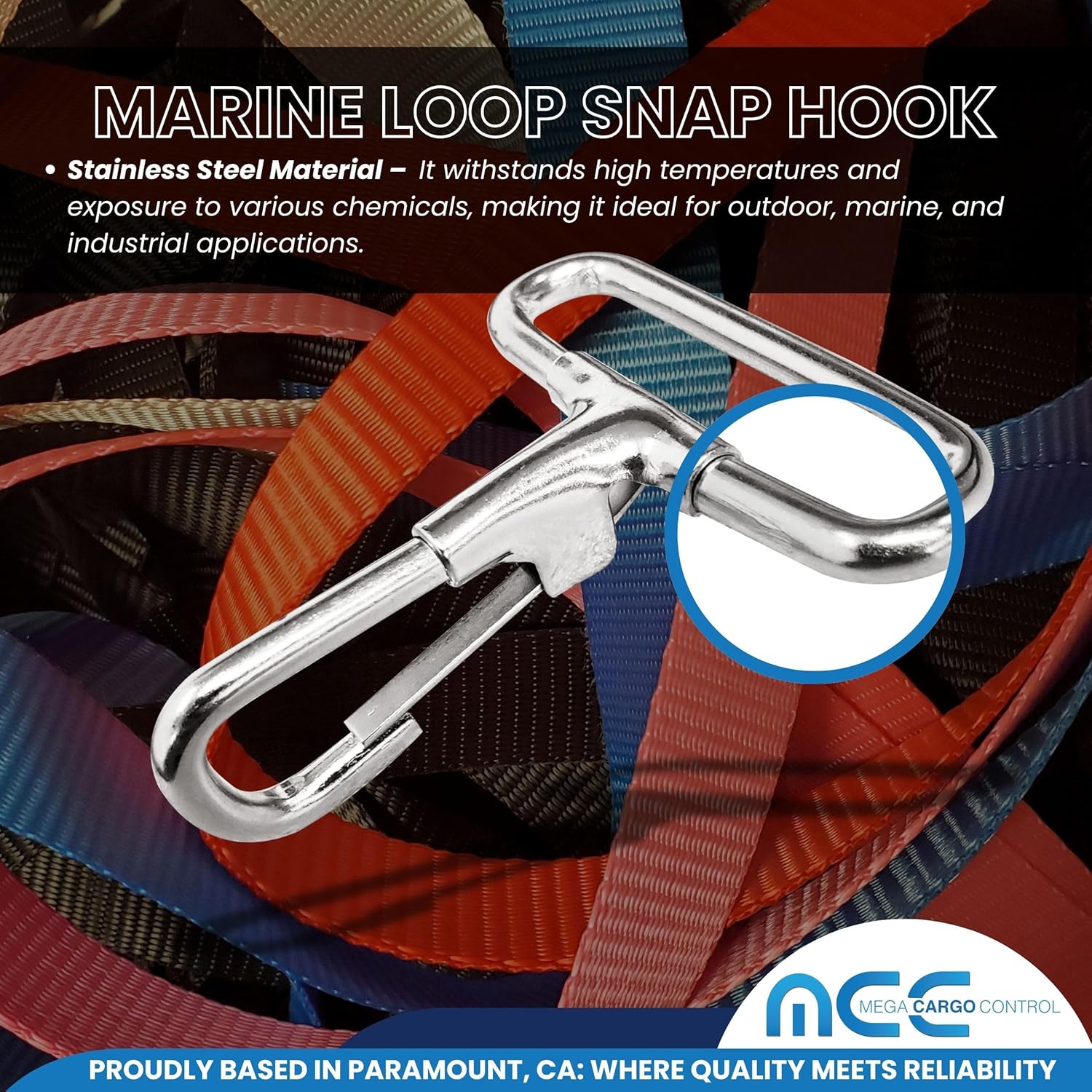 Mega Cargo Control 4 Pcs, J Snap Hook Metal Replacement Clips for 1" Webbing, Tent, Lanyards, Baggage Strap Repair, 50 LBS Weight Capacity.