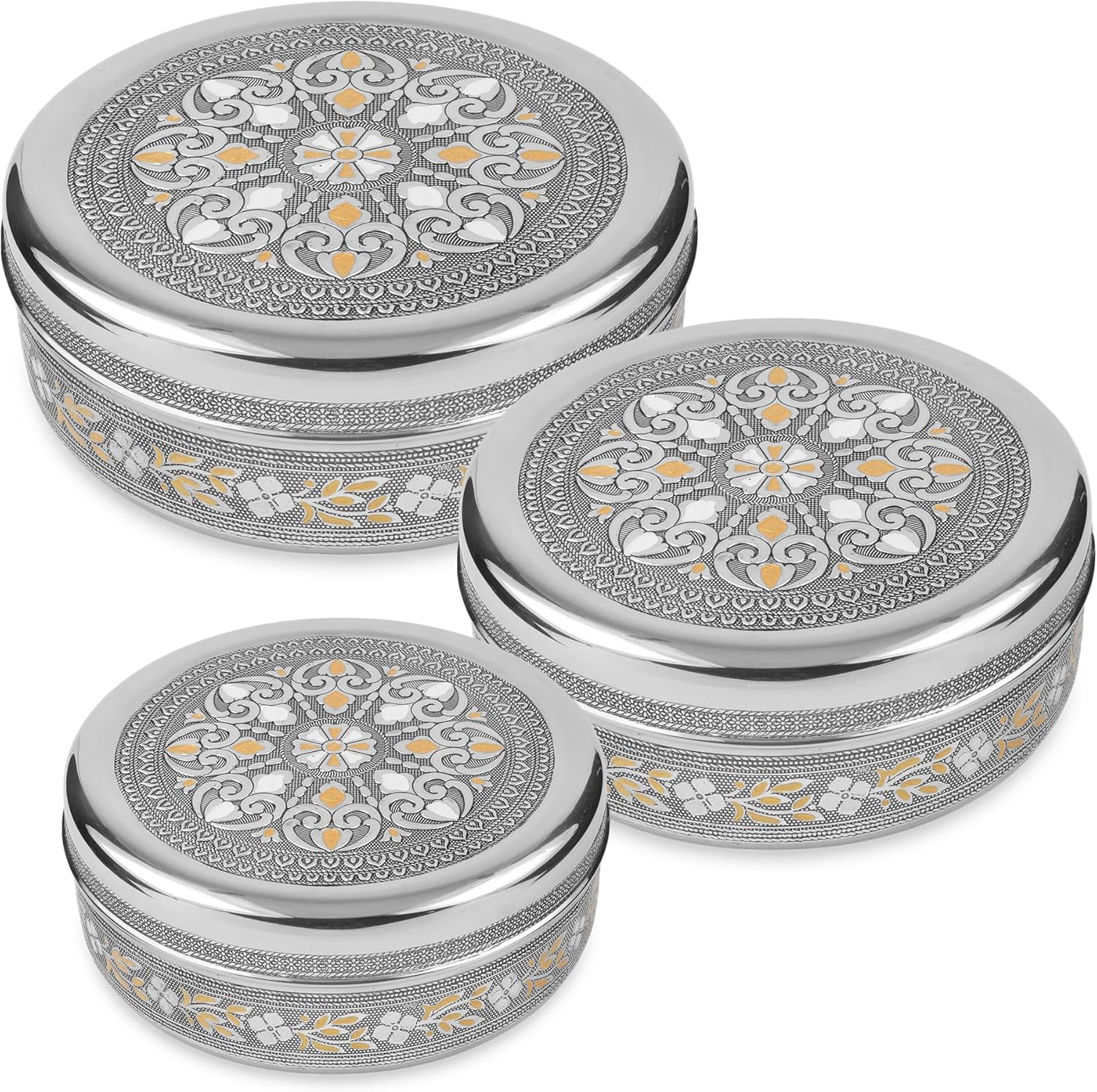 KSJONE Meenakari Designer 3PC Stainless Steel Food Storage Containers with Lids …