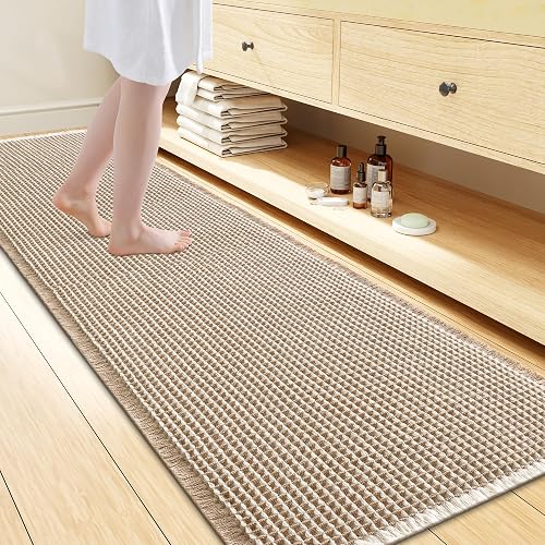 Smiry Waffle Bath Mat 72X24 Brown & Cream