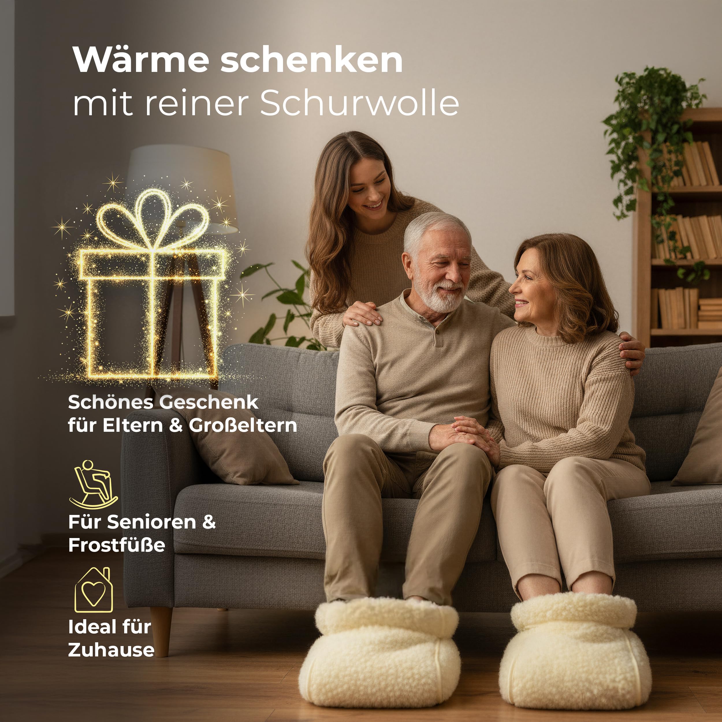 Novaliv Schurwoll-Wärmeset – Schurwoll-Fußsack & Handwärmer-Muff – Fußwärmer und Handwärmer ohne Strom aus 100% Schafwolle gegen kalte Füße und Hände auf Sofa, Couch