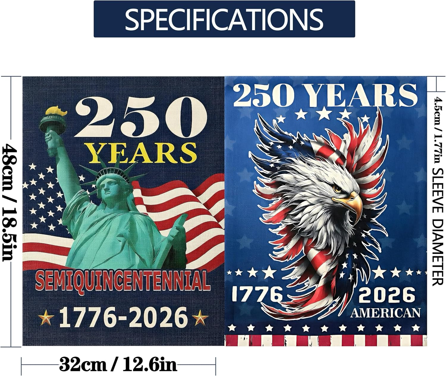 2PCS 250th Anniversary American Garden Flag,July 4th Independence Day Patriotic Banner,Double-Sided Waterproof 1776-2026 Commemorative Flags image 2