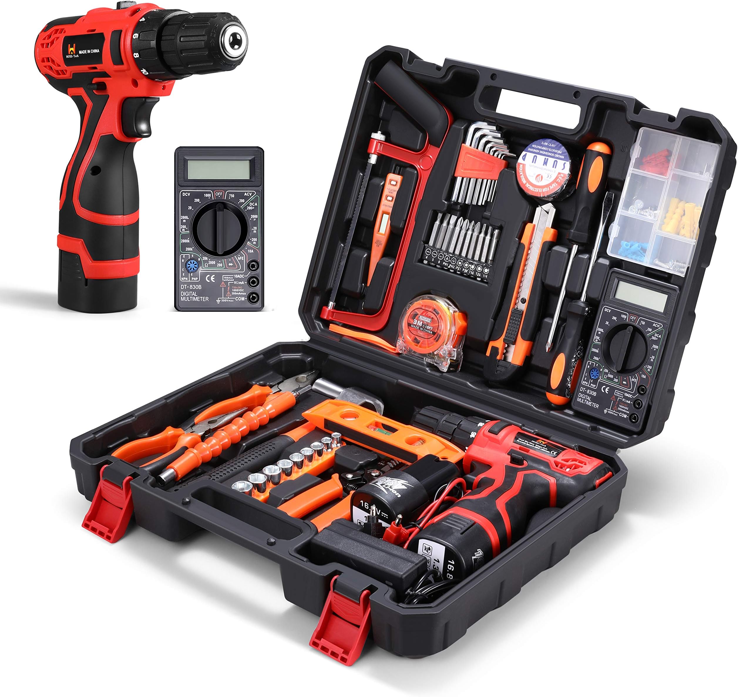 HOH-Tech Cordless Drill Driver Tool Kit, Power Tools Combo Kit 92Pcs Household Power Tools Drill Set with 16.8V Home Cordless Repair Kit Tool Set (Multimeter included)